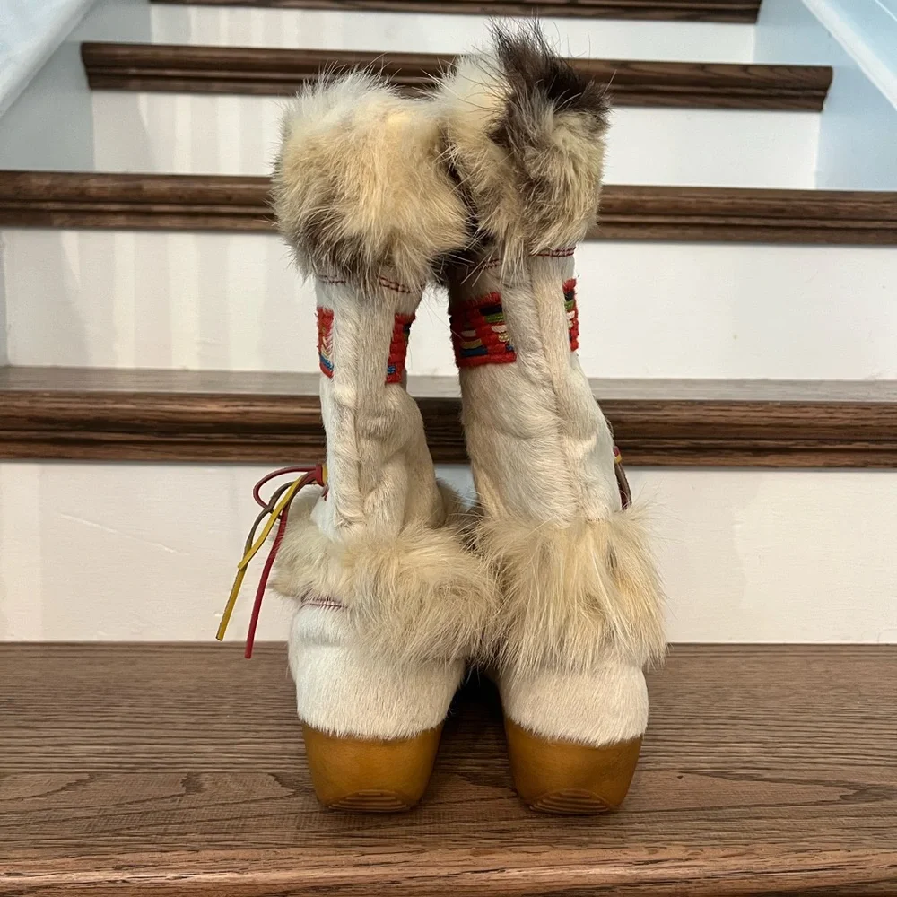 TECNICA Scandinavian Apres Ski Boots Fur-Lined Boots Red Yellow Blue 7.5 (38)